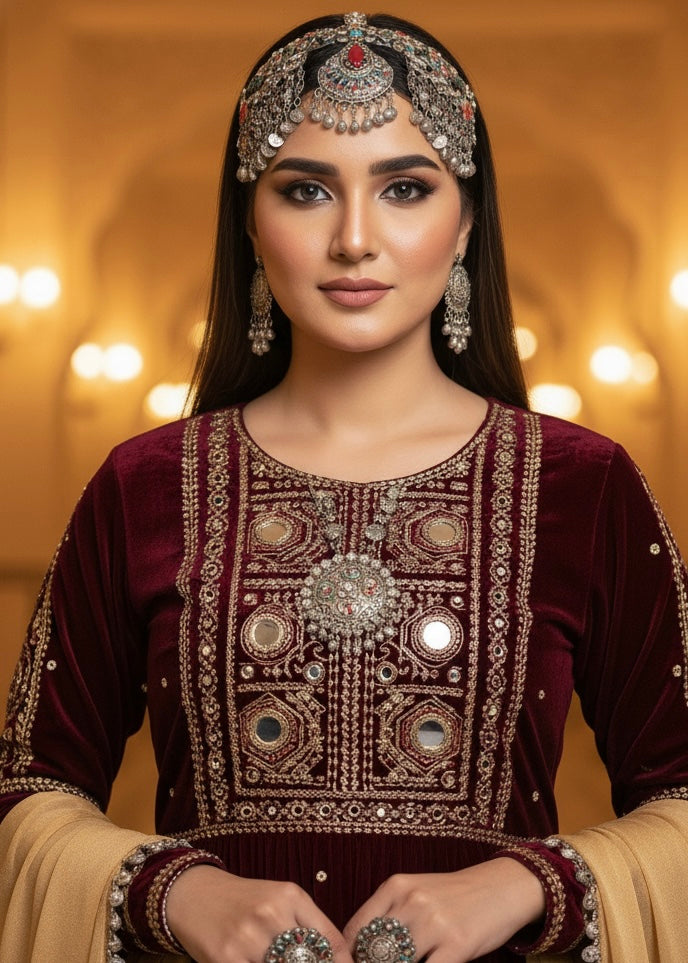 Sultana Maroon Heritage Gown